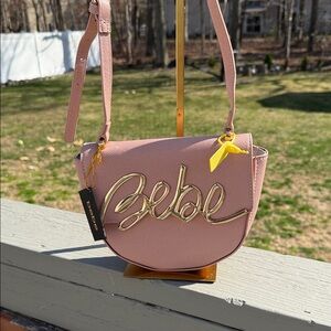 bebe Rose Gold Script Crossbody Bag